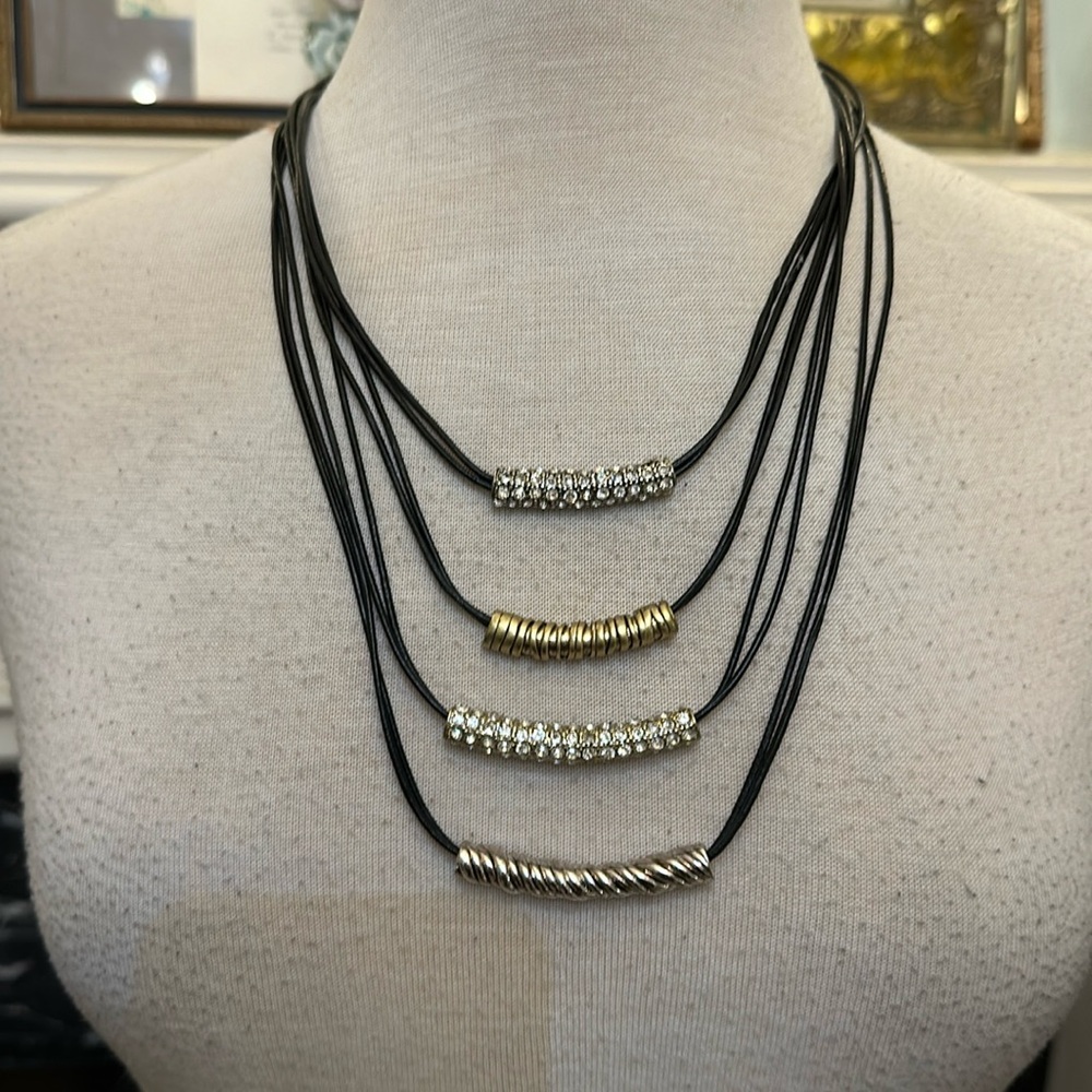 NWT “Scroll” by Dillards nickel free unique leather chord necklace
